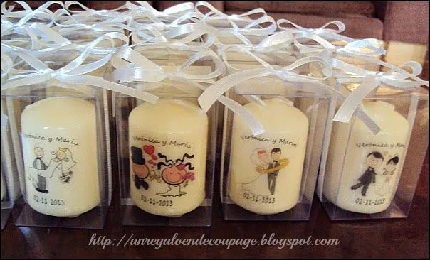 UN REGALO EN DECOUPAGE: RECUERDOS DE MATRIMONIO, VELAS.