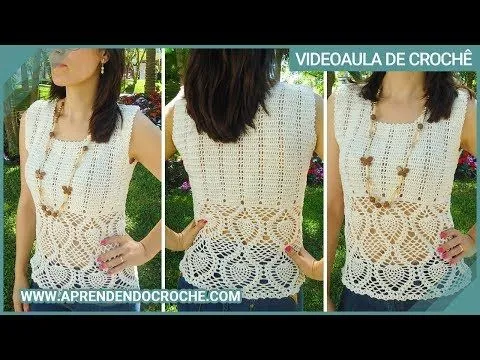 Regata de Crochê Abacaxi - Aprendendo Crochê - YouTube Regata de Crochê Abacaxi - Aprendendo Crochê - YouTube