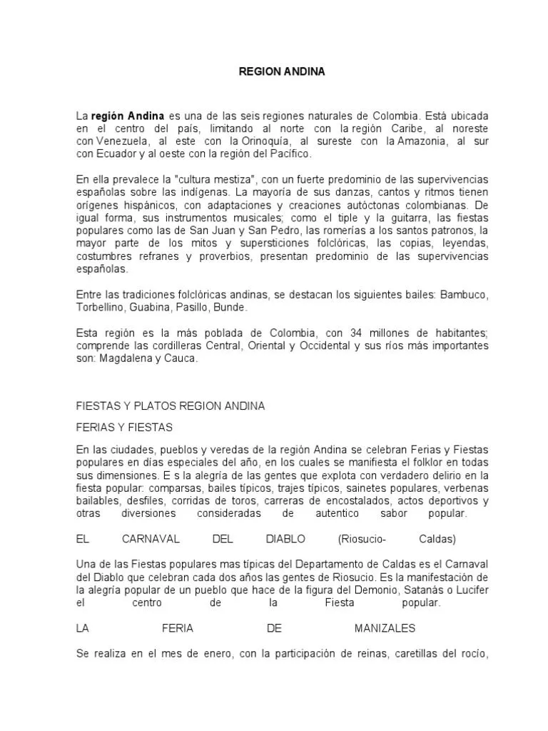Region Andina Fiestas y Platos | PDF | Postres | Carnaval Region Andina Fiestas y Platos | PDF | Postres | Carnaval