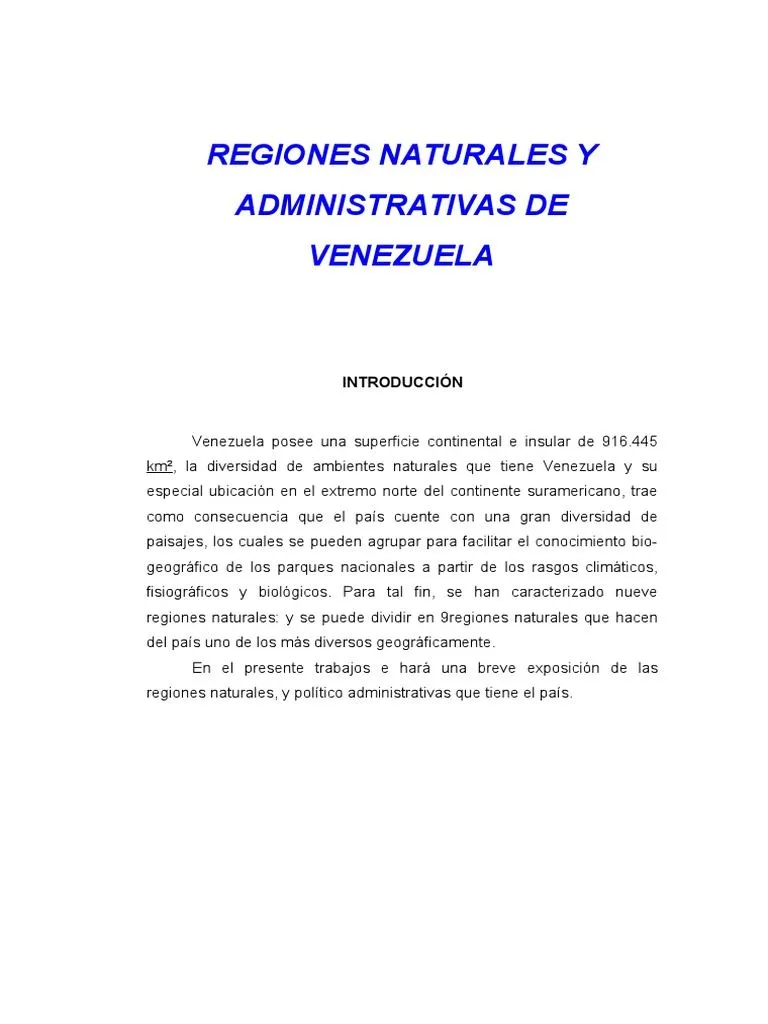Regiones Naturales y Administrativas de Venezuela1 | PDF | Andes | Venezuela Regiones Naturales y Administrativas de Venezuela1 | PDF | Andes | Venezuela