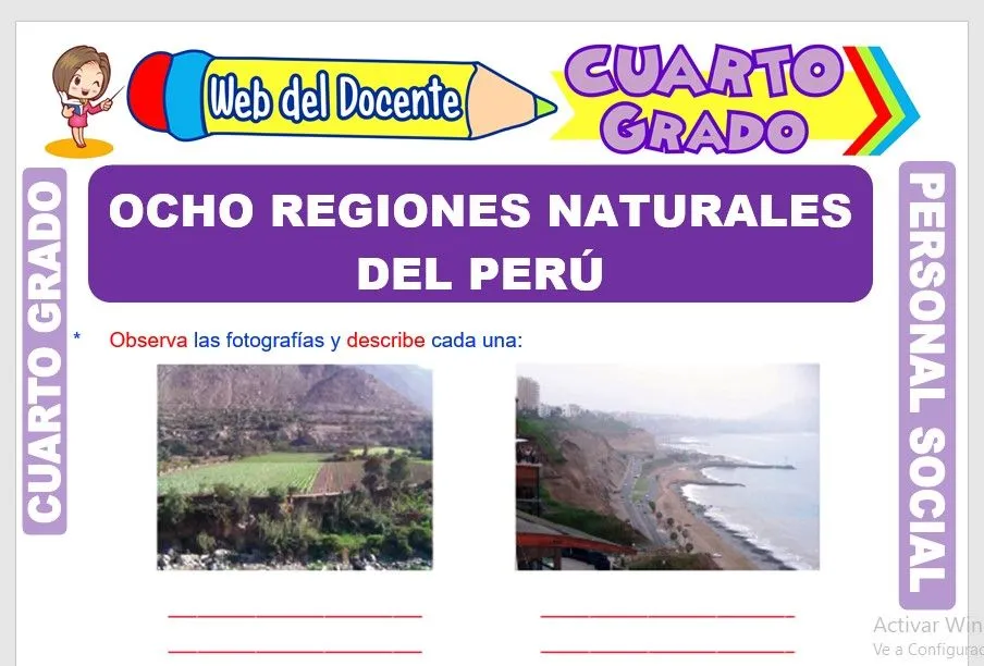 Ocho Regiones Naturales del Perú para Cuarto Grado de Primaria