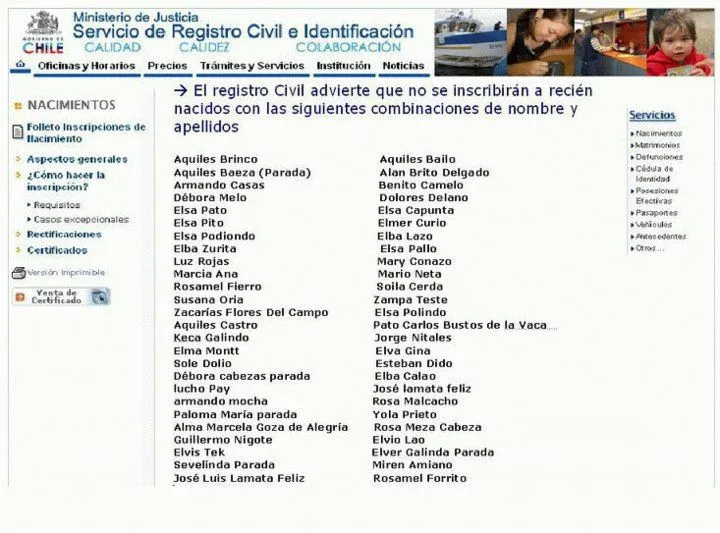 Registro Civil prohibió varios nombres para recién nacidos en ...