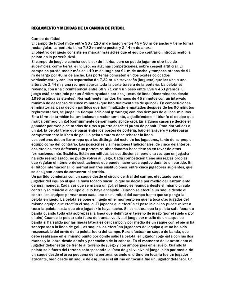 Reglamento y medidas de la cancha de futbol