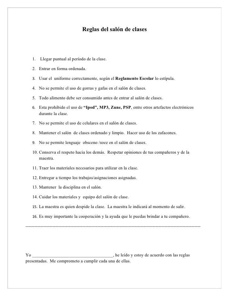 Reglas del salón de clases