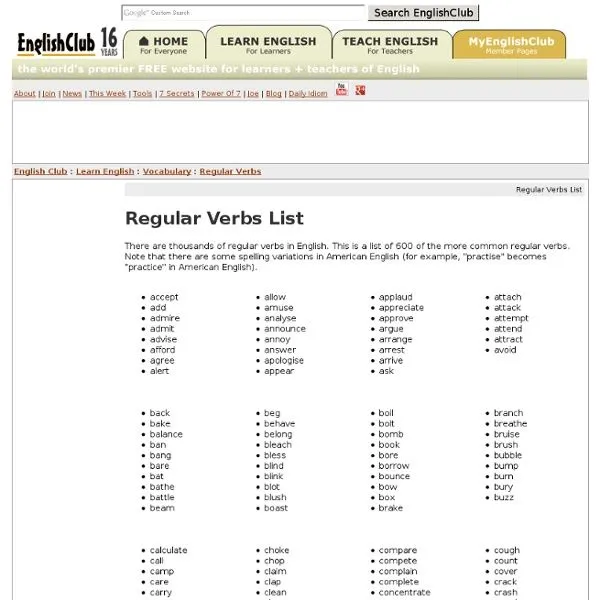 Regular Verbs List | Pearltrees