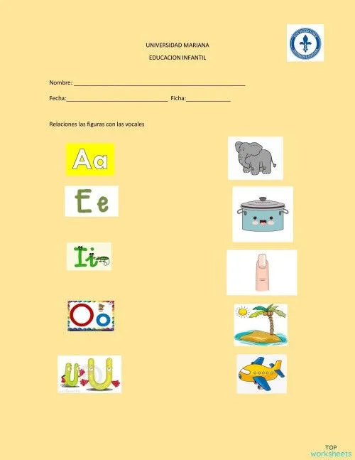 Relaciones la figuras con las Vocales. Ficha interactiva | TopWorksheets
