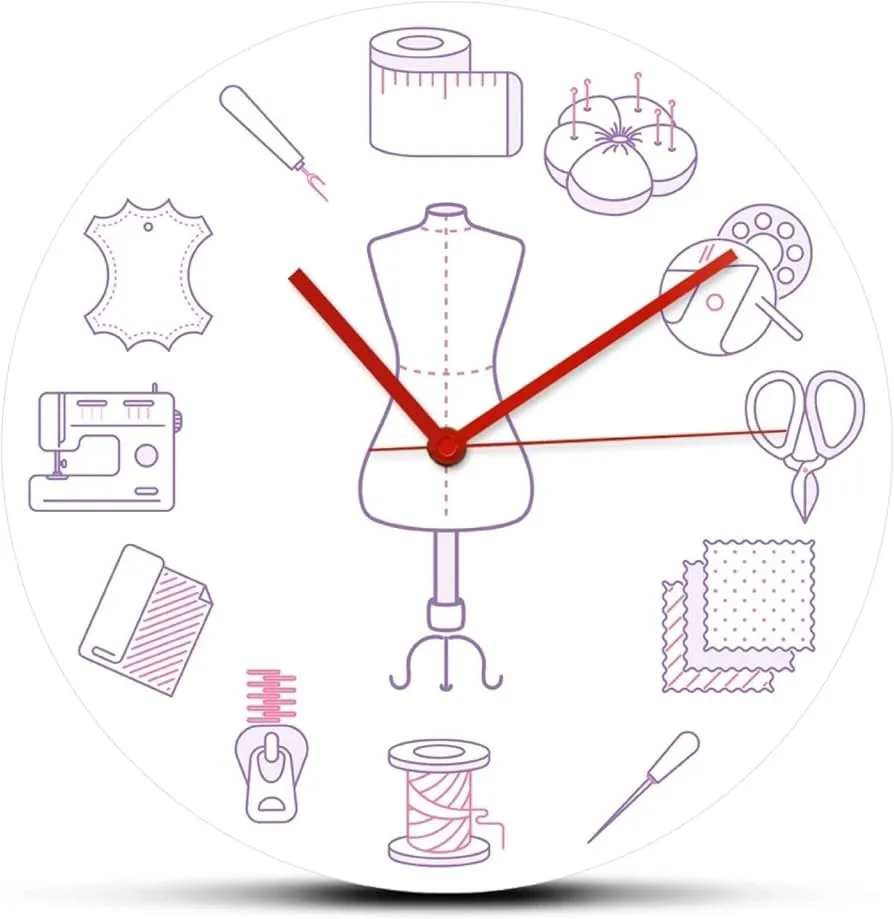 Reloj de pared Líneas finas Iconos de costura Imprimir Reloj de pared Máquinas de coser Agujas Reloj de pared Líneas finas Iconos de costura Imprimir Reloj de pared Máquinas de coser Agujas