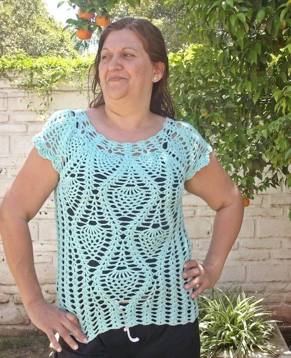 Remera blusa tejida al crochet top color por TejidosCirculos