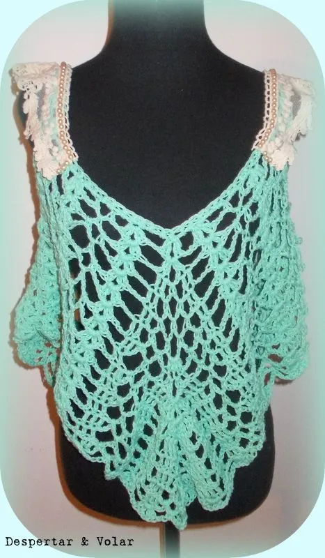 Remera de hilo tejida al crochet, con detalles en broderie y ...