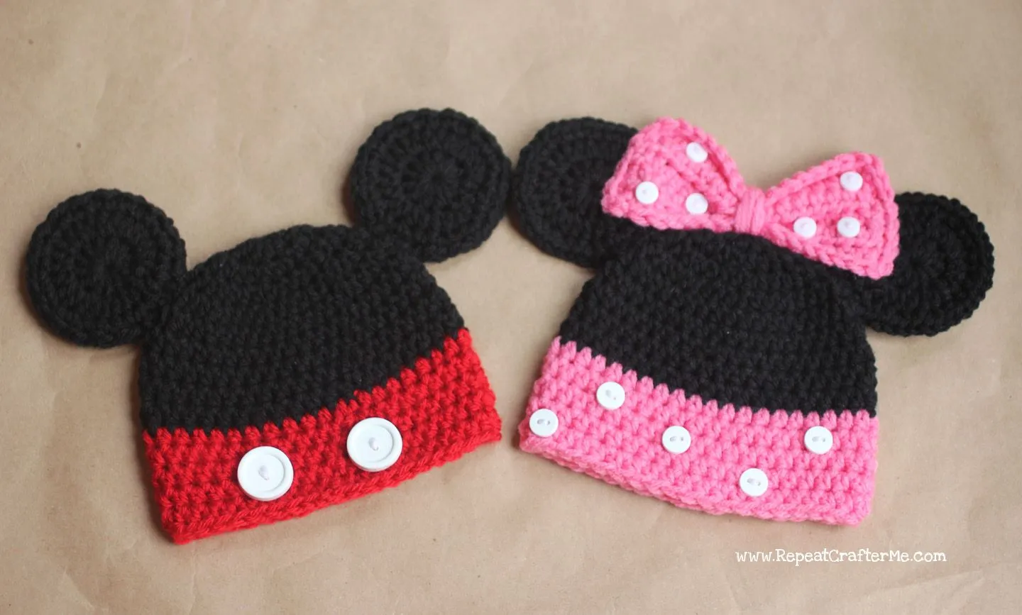 Repeat Crafter Me: Mickey and Minnie Mouse Crochet Hat Pattern Repeat Crafter Me: Mickey and Minnie Mouse Crochet Hat Pattern