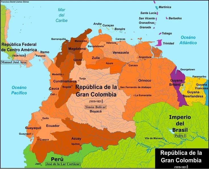 República de la Gran Colombia (1.819 - 1.831) | Republica de la gran  colombia, Mapa de america, Mapa historico