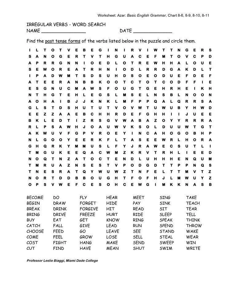 Resolver la siguiente sopa de letras de verbos irregulares en inglés -  Brainly.lat