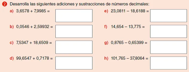 Sumas y restas con punto decimal - Imagui