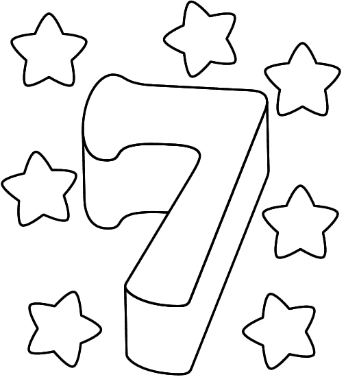 Número 7 y 7 estrellitas para pintar