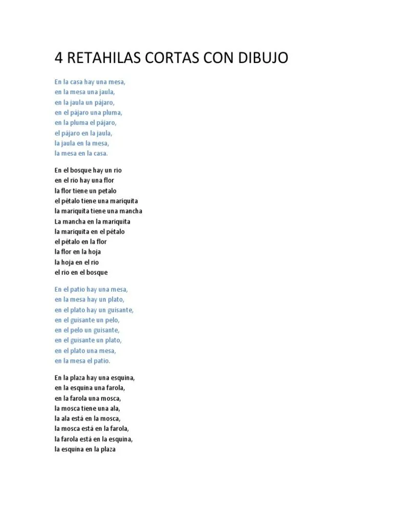 4 Retahilas Cortas Con Dibujo | PDF | Naturaleza 4 Retahilas Cortas Con Dibujo | PDF | Naturaleza