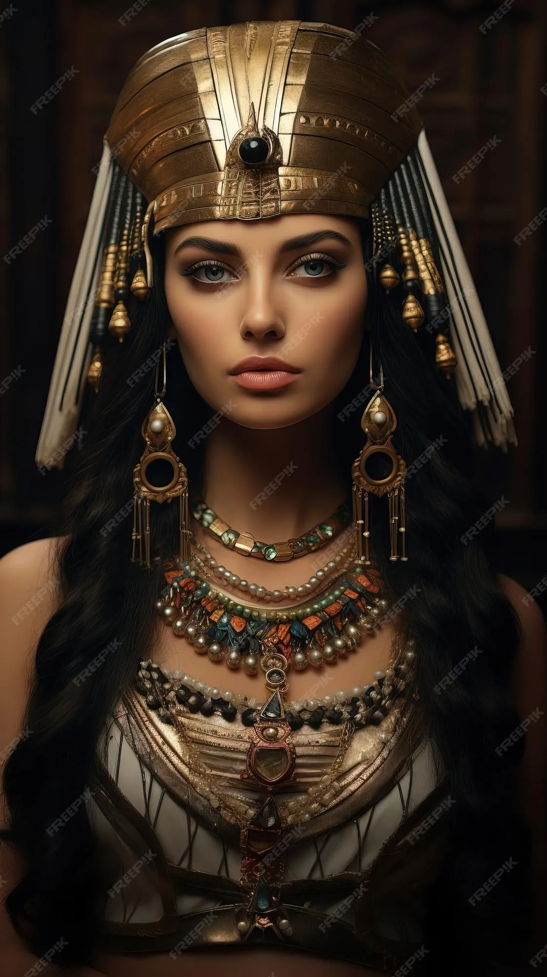 Retrato de una hermosa mujer con maquillaje egipcio de fantasía cleopatra  ia generativa | Foto Premium
