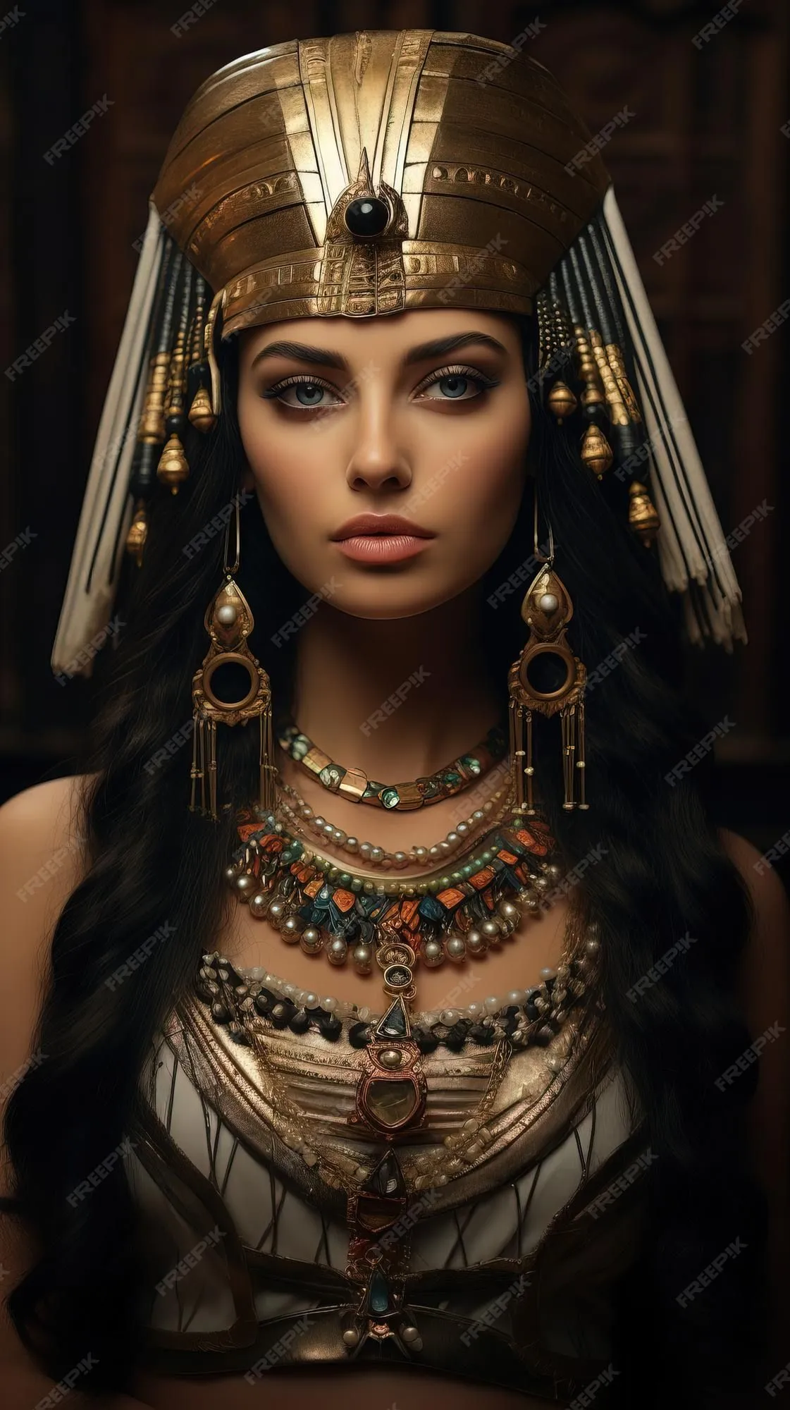Retrato de una hermosa mujer con maquillaje egipcio de fantasía cleopatra ia generativa | Foto Premium Retrato de una hermosa mujer con maquillaje egipcio de fantasía cleopatra ia generativa | Foto Premium