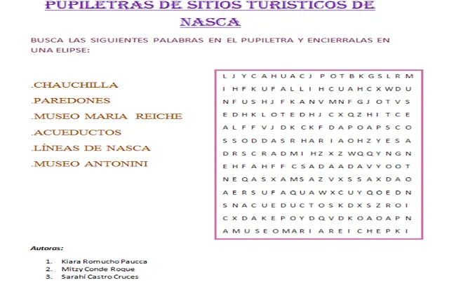 Revista Educativa: Pupiletras sobre los lugares turisticos en Nasca Revista Educativa: Pupiletras sobre los lugares turisticos en Nasca