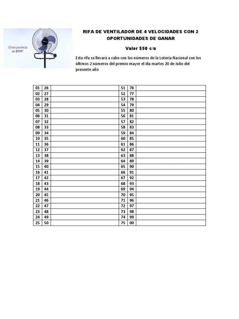 Rifa de Ventilador de 4 Velocidades Con 2 Oportunidades de Ganar | PDF Rifa de Ventilador de 4 Velocidades Con 2 Oportunidades de Ganar | PDF