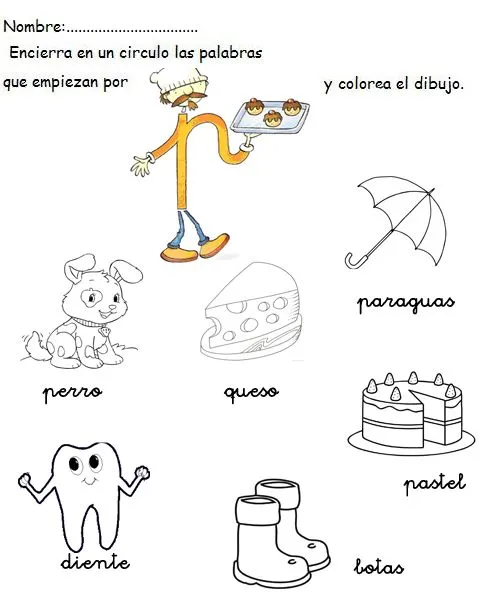 El rincón de las letras: trabajo para repasar la P