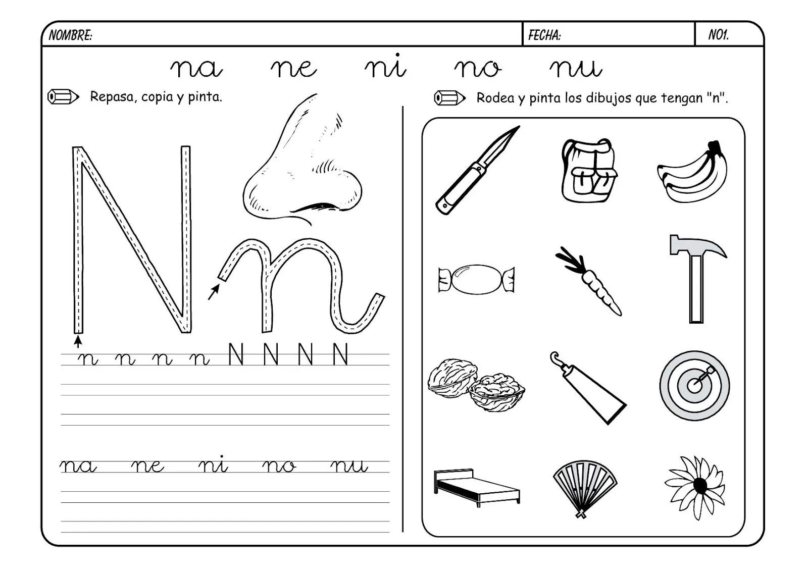 El rincón de las letras: Trabajo para repasar la N y la Ñ