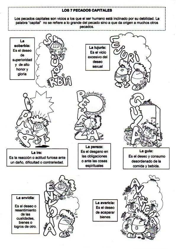 El Rincón de las Melli: Los siete pecados capitales para colorear El Rincón de las Melli: Los siete pecados capitales para colorear