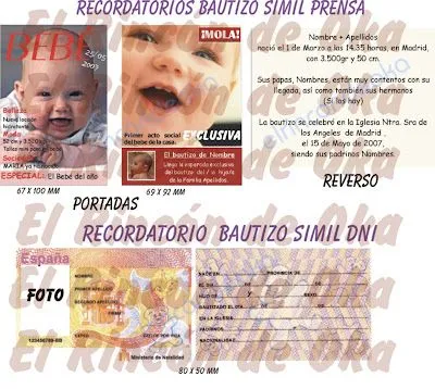 EL RINCON DE OKA: RECORDATORIOS DE BAUTIZO SIMIL DNI Y PRENSA EL RINCON DE OKA: RECORDATORIOS DE BAUTIZO SIMIL DNI Y PRENSA