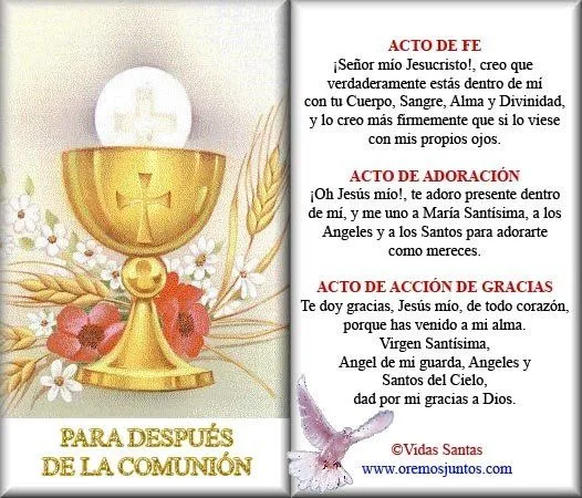 Rincón de la Oración: Estampa Oración para después de la Comunión Rincón de la Oración: Estampa Oración para después de la Comunión