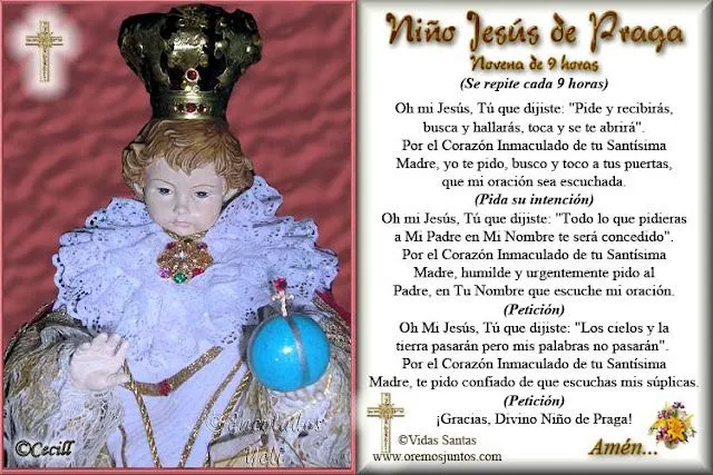 Rincón de la Oración: Estampas Oraciones Niño Jesús de Praga