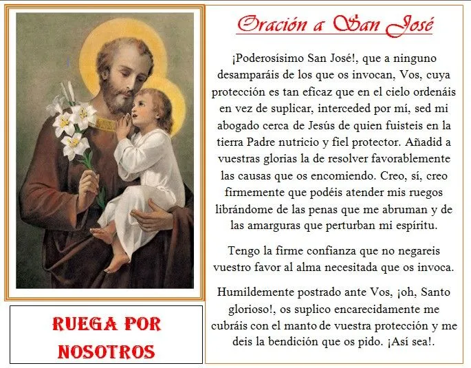 Rincón de la Oración: Estampas Oraciones de San José Rincón de la Oración: Estampas Oraciones de San José