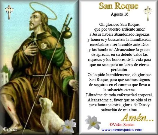 Rincón de la Oración: Estampas Oraciones de San Roque