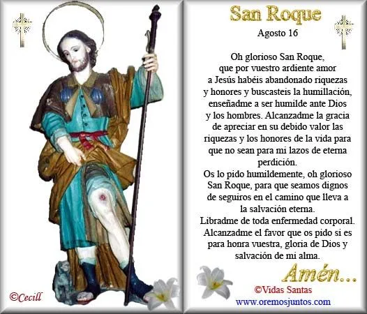 Rincón de la Oración: Estampas Oraciones de San Roque