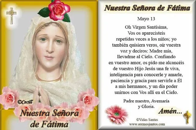 Rincón de la Oración: Estampas Oraciones de Nuestra Señora de Fátima