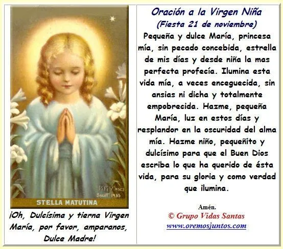 Rincón de la Oración: Estampas Oraciones de Virgen Niña Rincón de la Oración: Estampas Oraciones de Virgen Niña