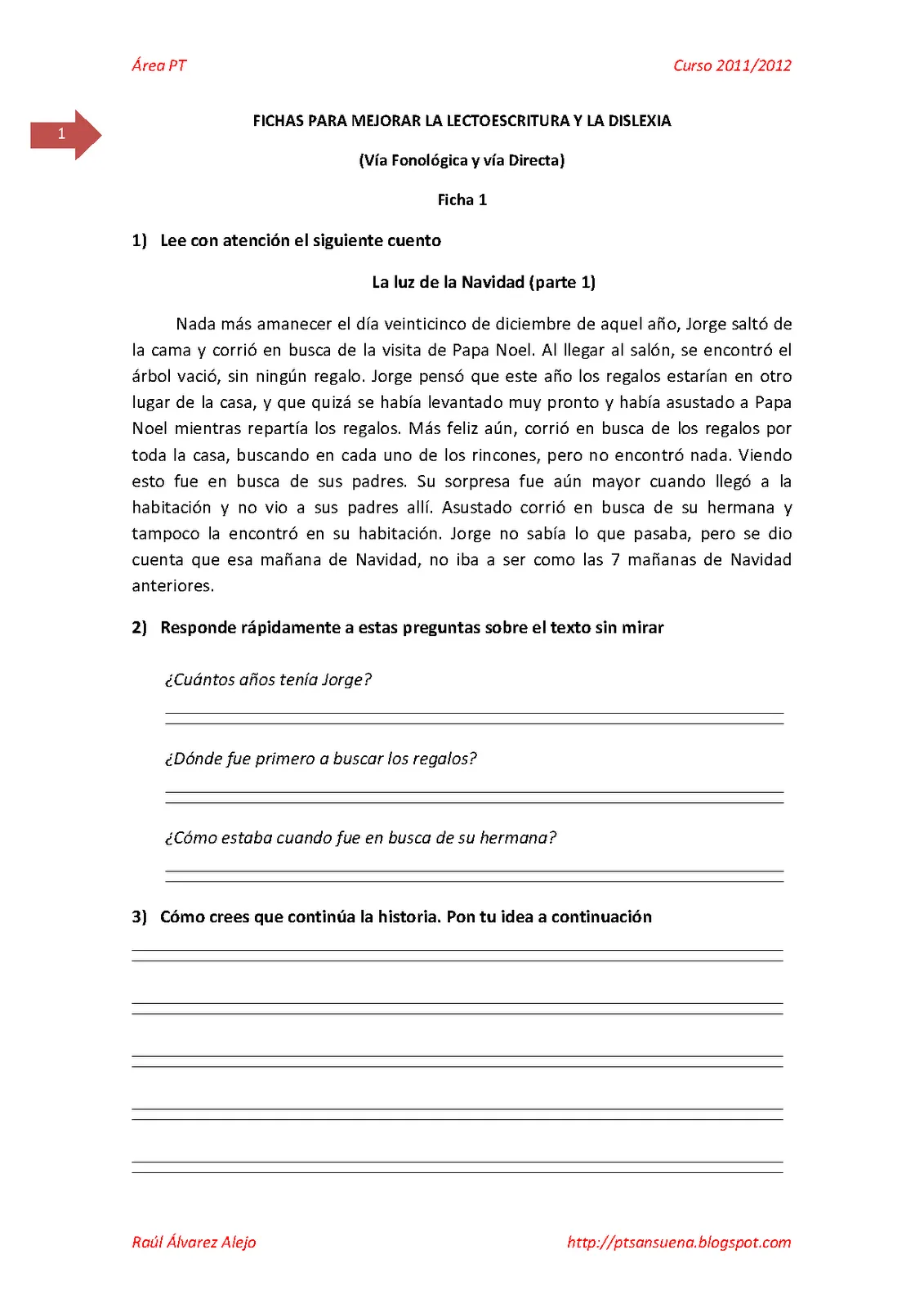 El rincón de PT del Sansueña: ¡Nueva ficha de lectoescritura ...
