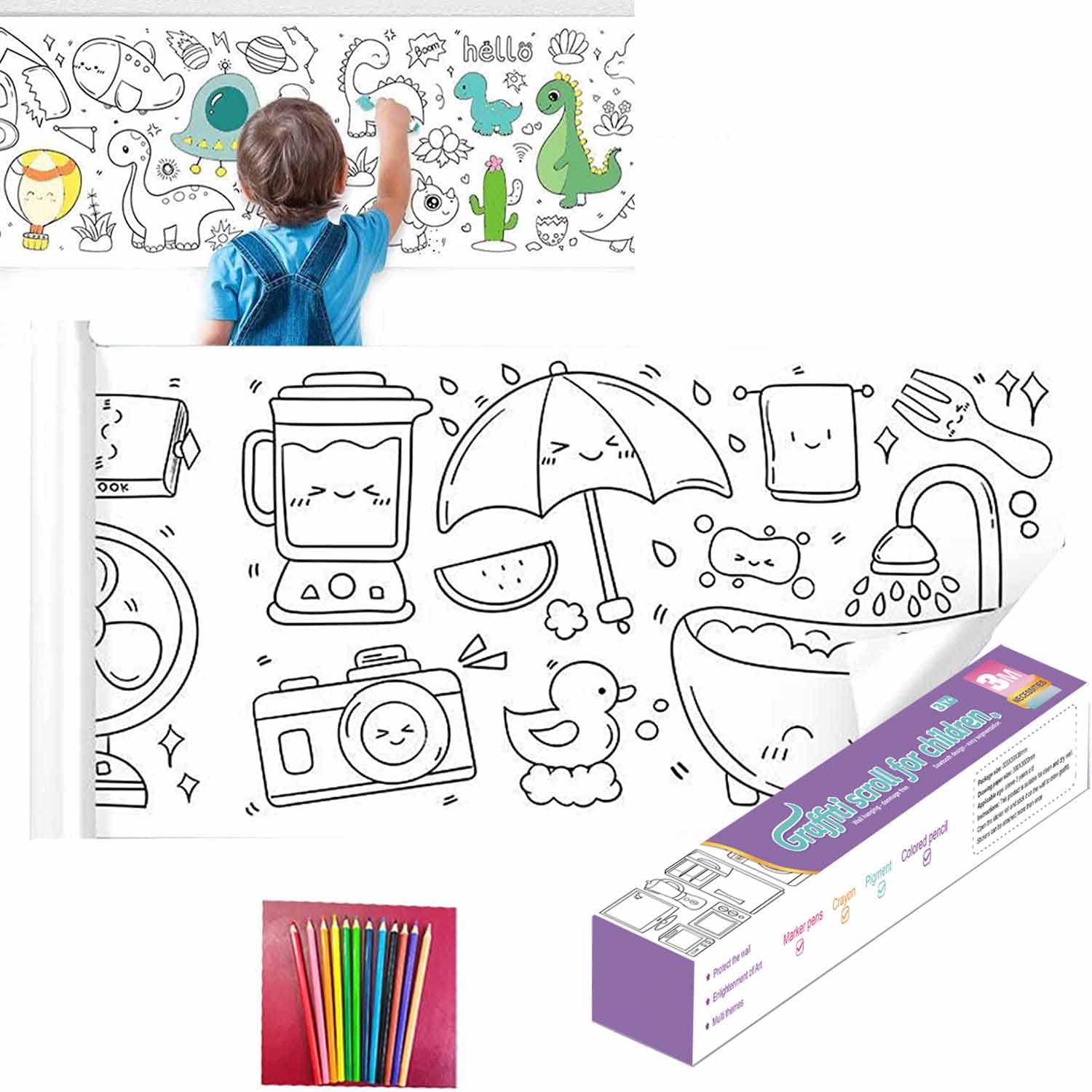 Rollo de papel de dibujo para niños, rollo de papel para colorear para niños, rollo de Rollo de papel de dibujo para niños, rollo de papel para colorear para niños, rollo de