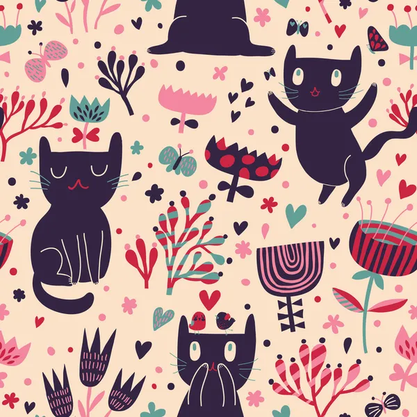 Romantic cartoon wallpaper. Childish background with funny cats ... Romantic cartoon wallpaper. Childish background with funny cats ...
