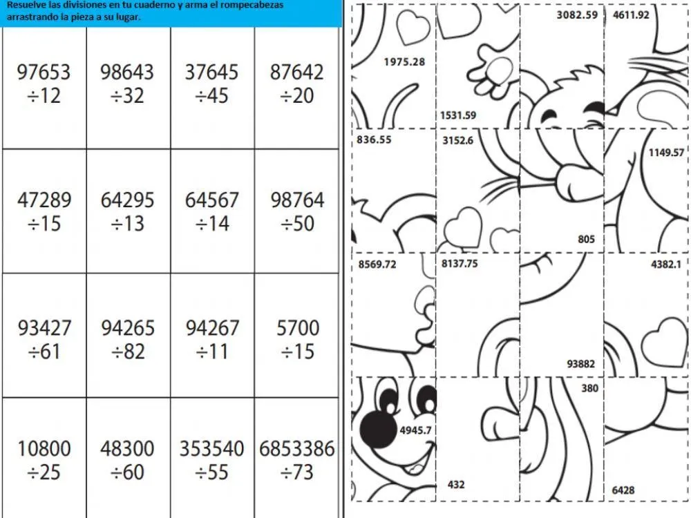 rompecabezas division online exercise for | Live Worksheets