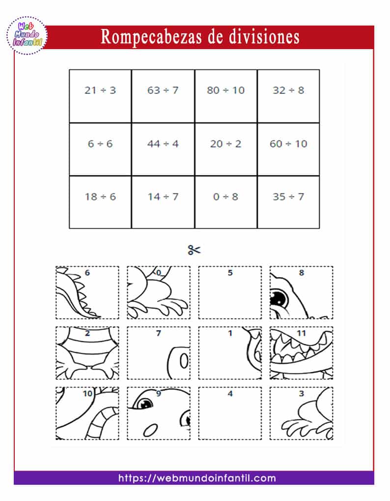 Rompecabezas de divisiones exactas de una y dos cifras