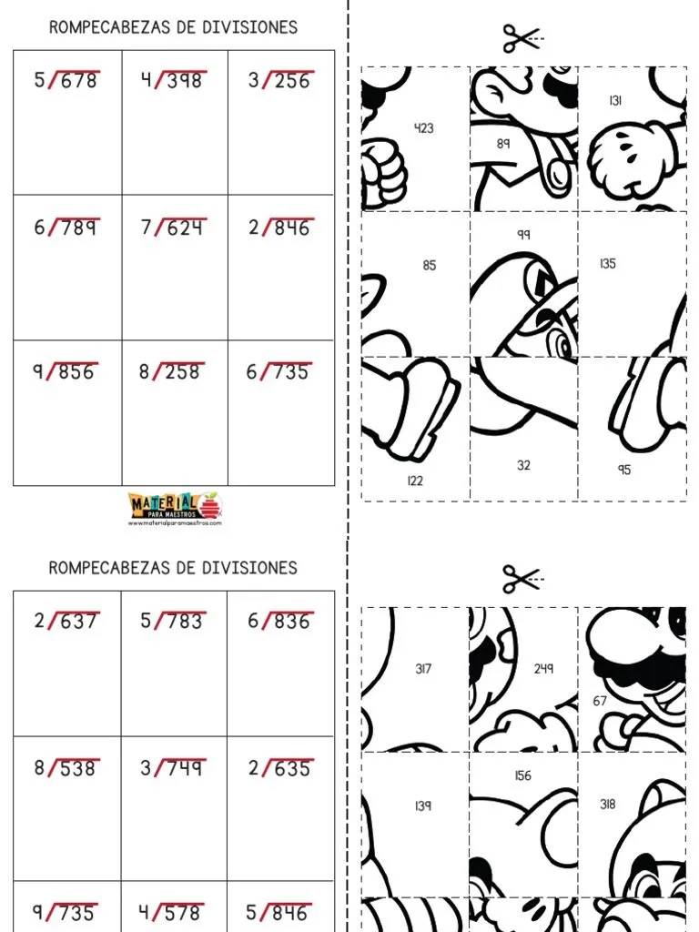 Rompecabezas de Divisiones - Mario Bros | PDF Rompecabezas de Divisiones - Mario Bros | PDF