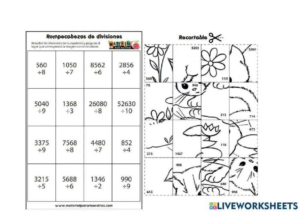 Rompecabezas con divisiones worksheet | Live Worksheets