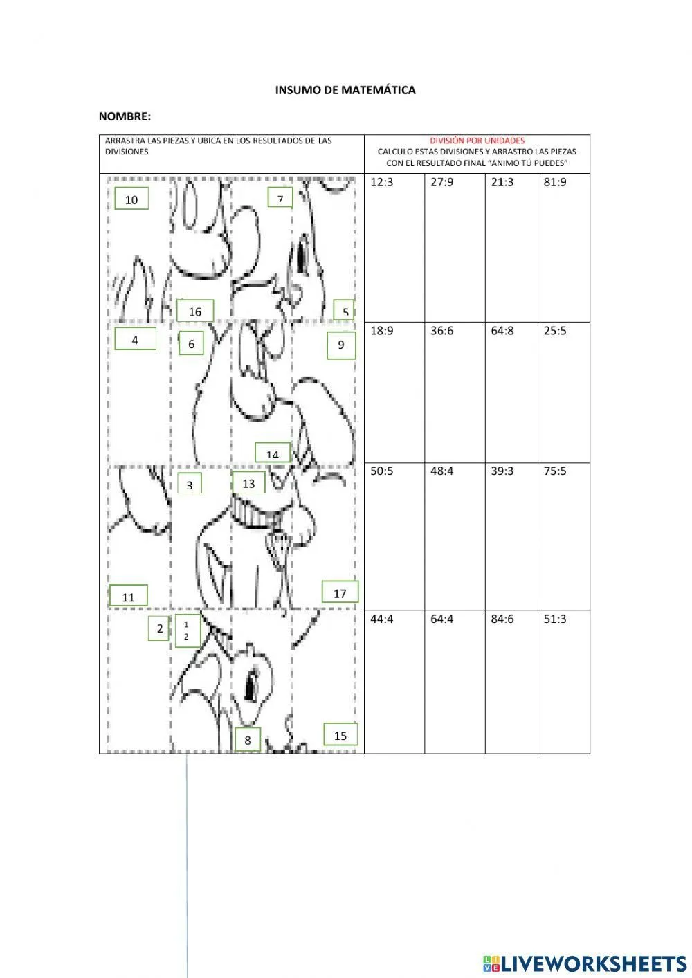 Rompecabezas de divisiones worksheet | Live Worksheets Rompecabezas de divisiones worksheet | Live Worksheets
