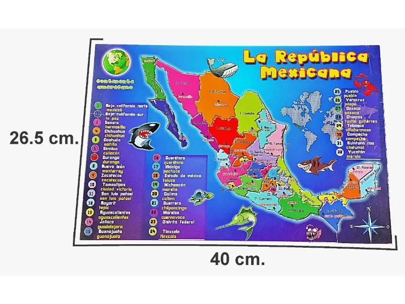 Rompecabezas Mapa de México con divisiones 40x26.5 cm Rompecabezas Mapa de México con divisiones 40x26.5 cm