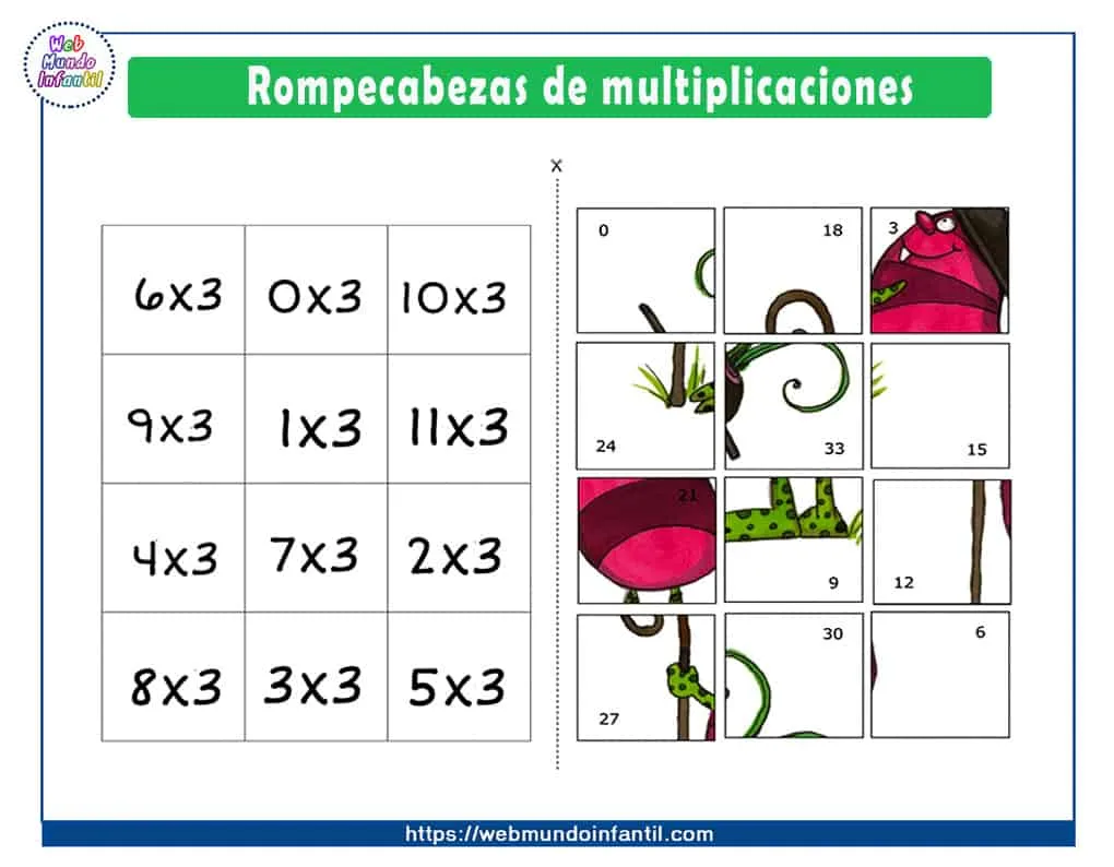 Rompecabezas de multiplicaciones para imprimir Rompecabezas de multiplicaciones para imprimir