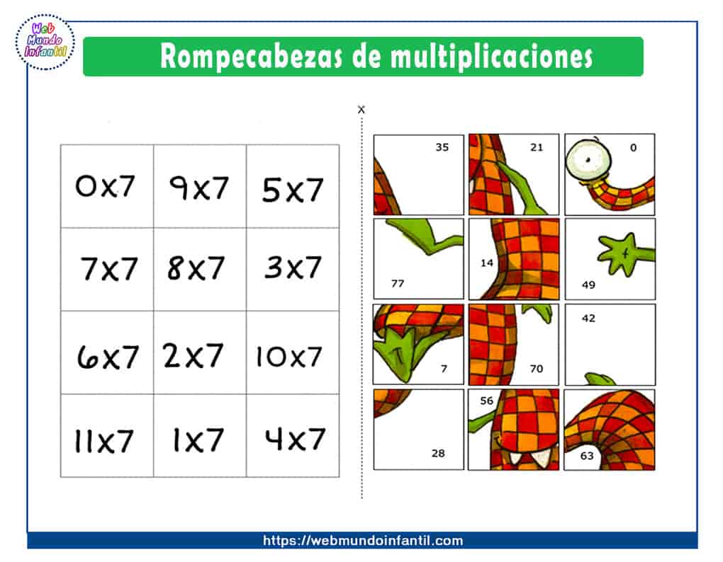 Rompecabezas de multiplicaciones para imprimir Rompecabezas de multiplicaciones para imprimir