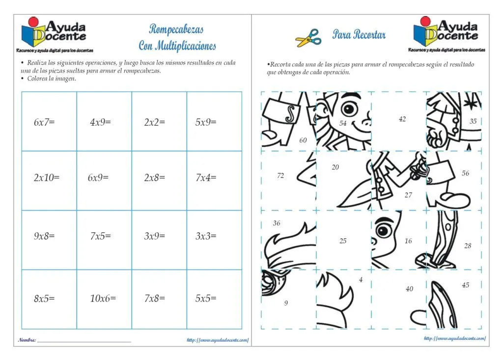 Rompecabezas de multiplicaciones para imprimir - AYUDA DOCENTE | Juegos matematicos para imprimir, Multiplicación de fracciones, Multiplicacion Rompecabezas de multiplicaciones para imprimir - AYUDA DOCENTE | Juegos matematicos para imprimir, Multiplicación de fracciones, Multiplicacion