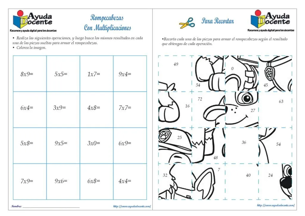 Rompecabezas de multiplicaciones para imprimir - AYUDA DOCENTE | Multiplicacion, Matematicas para colorear, Rompecabezas de números Rompecabezas de multiplicaciones para imprimir - AYUDA DOCENTE | Multiplicacion, Matematicas para colorear, Rompecabezas de números