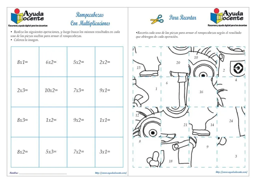 Rompecabezas de multiplicaciones para imprimir - AYUDA DOCENTE | Juegos matematicos para imprimir, Matematicas para colorear, Tablas de multiplicar Rompecabezas de multiplicaciones para imprimir - AYUDA DOCENTE | Juegos matematicos para imprimir, Matematicas para colorear, Tablas de multiplicar