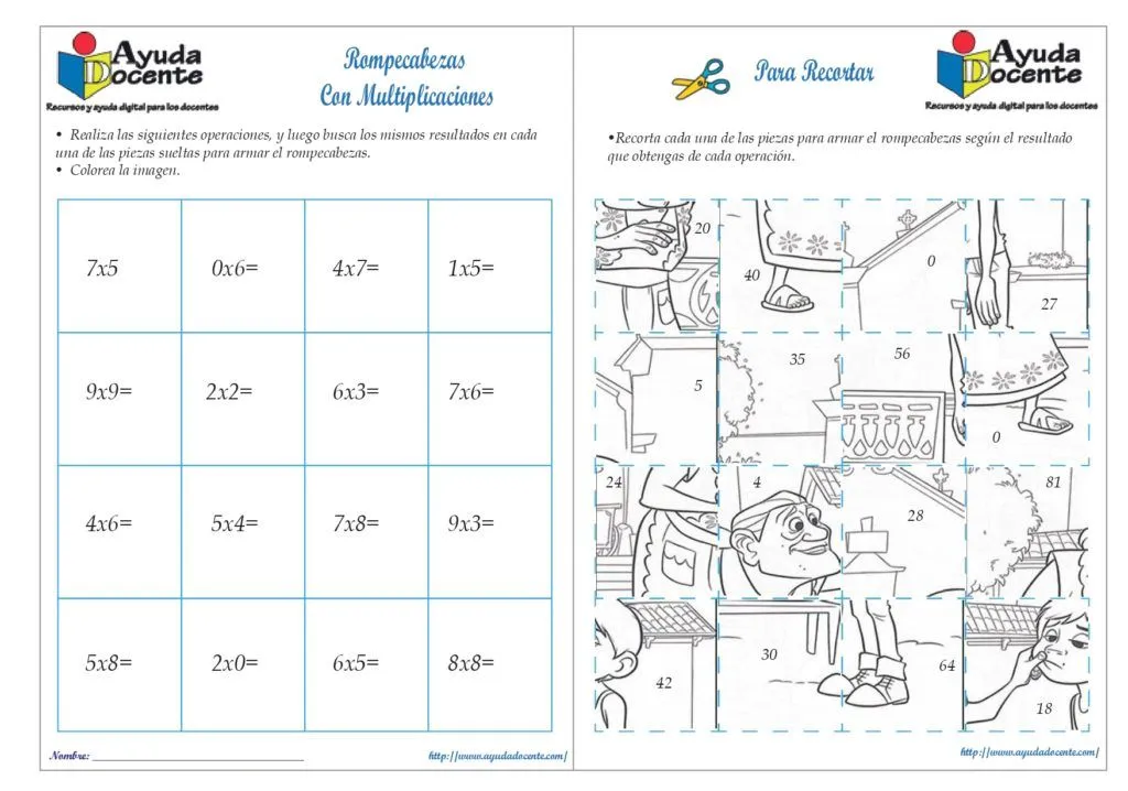 Rompecabezas de multiplicaciones para imprimir - AYUDA DOCENTE Rompecabezas de multiplicaciones para imprimir - AYUDA DOCENTE