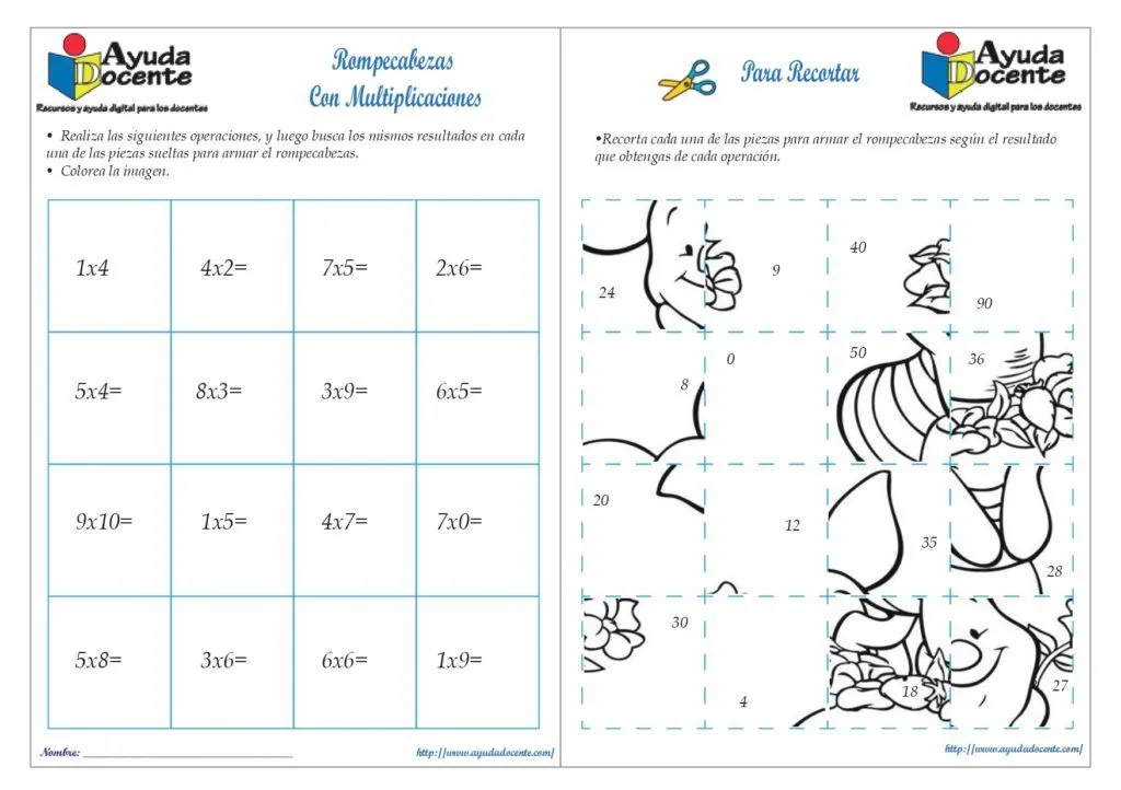 Rompecabezas de multiplicaciones para imprimir - AYUDA DOCENTE Rompecabezas de multiplicaciones para imprimir - AYUDA DOCENTE